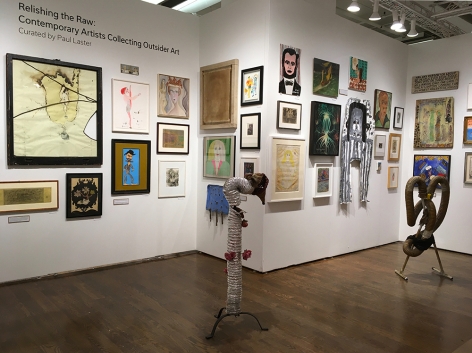 OAF Curated Space:&nbsp;Relishing the Raw: Contemporary Artists Collecting Outsider Art, Outsider Art Fair New York 2020 (installation view).&nbsp;, Photo by Paul Laster.